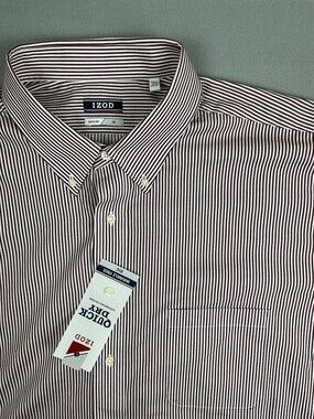 Izod Men's Button Down Dress Shirt Striped Wrinkle Free 18.5 x 34/35 NWT